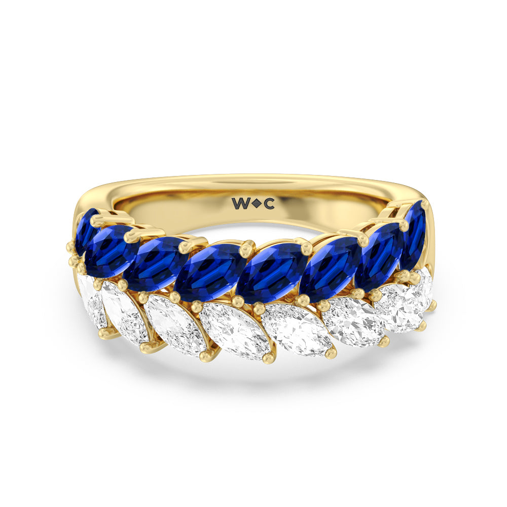 Created Sapphire and Diamond Edge Anniversary Ring with 14KT Yellow Gold Cut Diamond in 14KT Yellow Gold view 1

