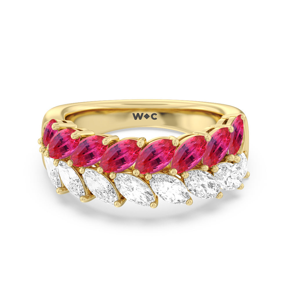Created Ruby and Diamond Edge Anniversary Ring with 14KT Yellow Gold Cut Diamond in 14KT Yellow Gold view 1
