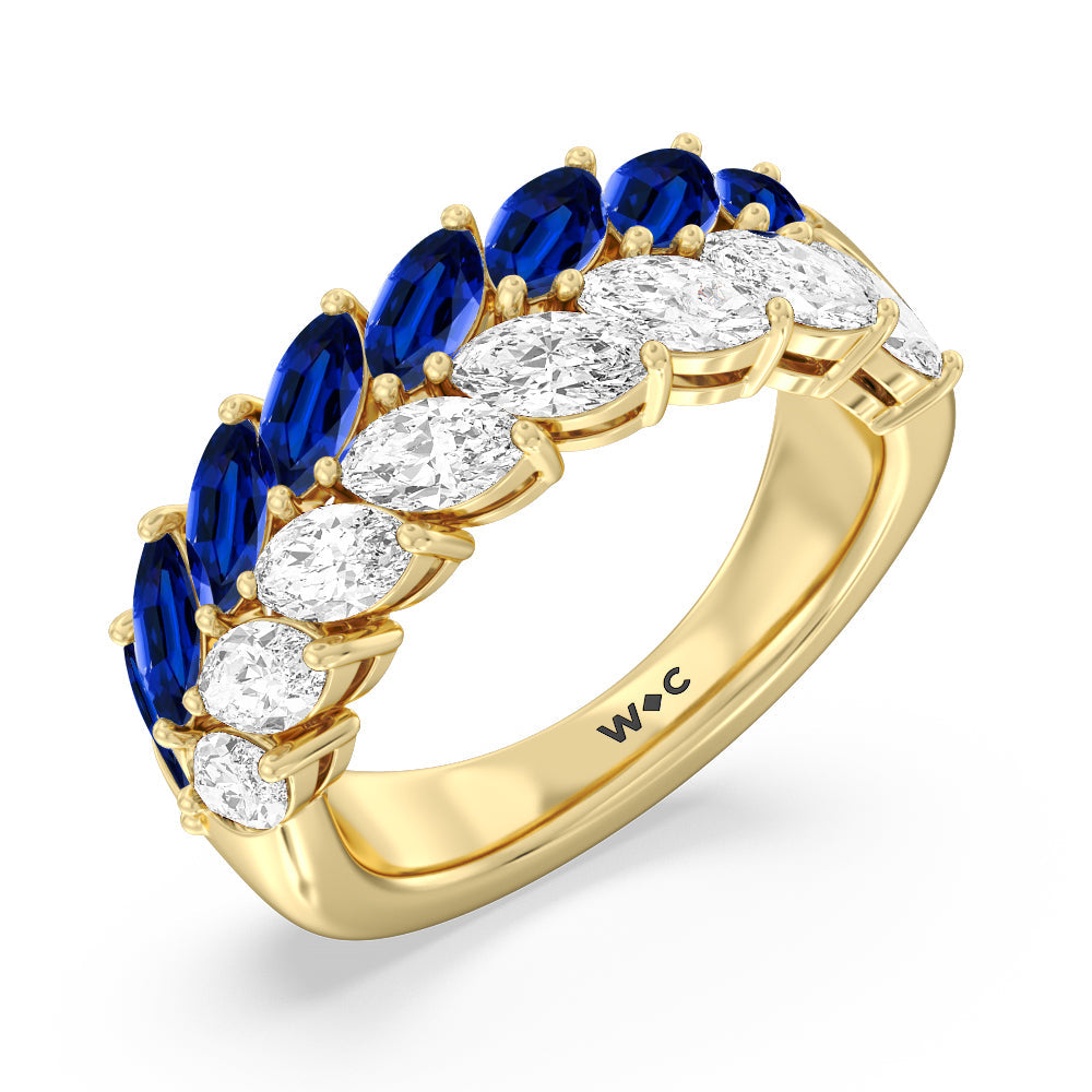 Created Sapphire and Diamond Edge Anniversary Ring with 14KT Yellow Gold Cut Diamond in 14KT Yellow Gold view 2
