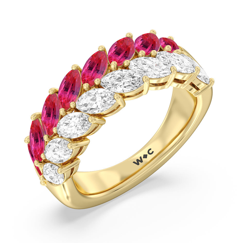 Created Ruby and Diamond Edge Anniversary Ring with 14KT Yellow Gold Cut Diamond in 14KT Yellow Gold view 2
