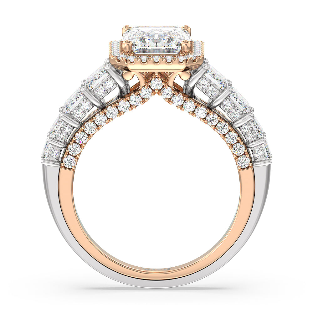 The Plaza Ring with Emerald Cut Diamond in 14KT White & Rose Gold view 2

