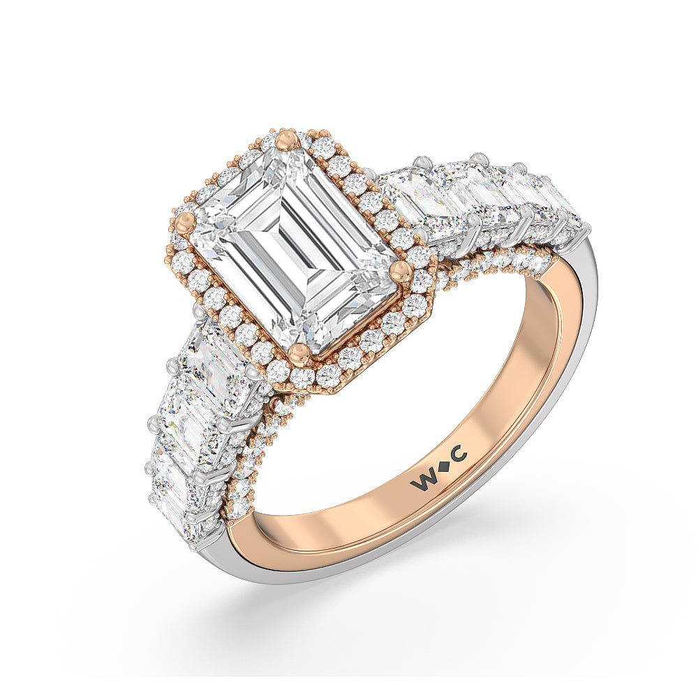 The Plaza Ring with Emerald Cut Diamond in 14KT White & Rose Gold view 3
