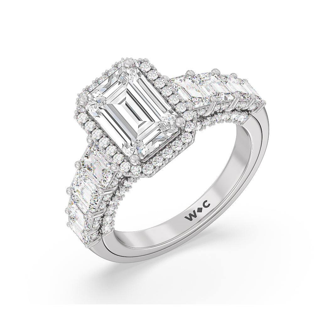 The Plaza Ring with Emerald Cut Diamond in 14KT Platinum view 3
