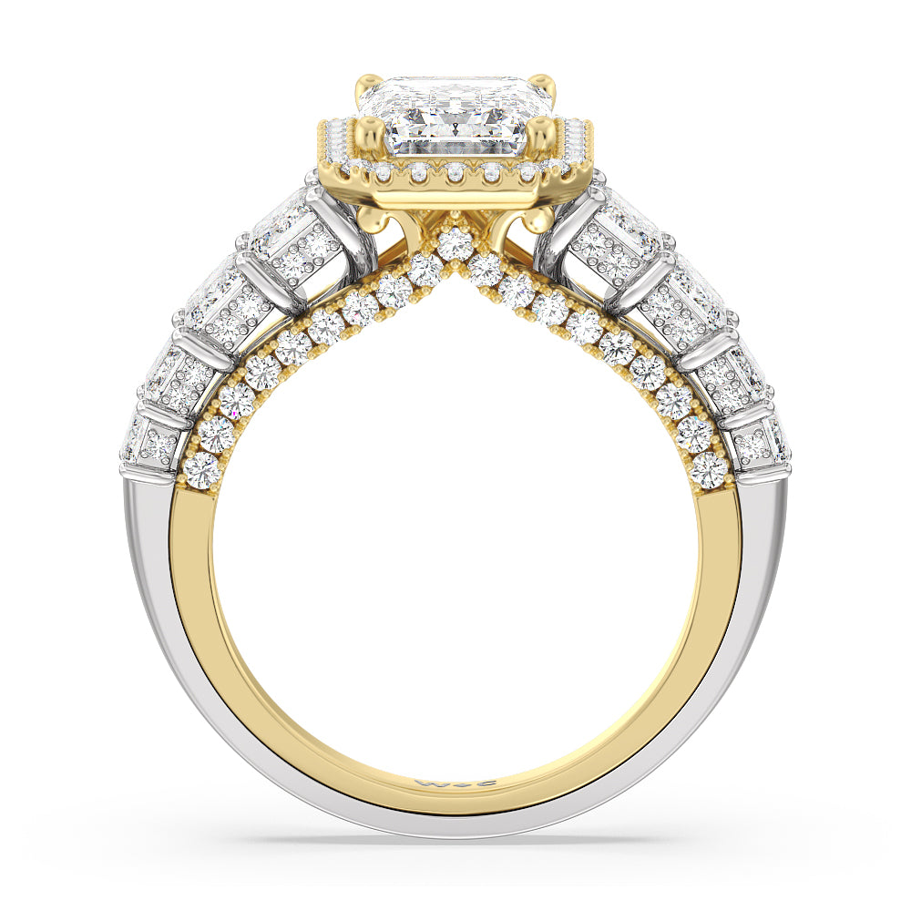 The Plaza Ring with Emerald Cut Diamond in 14KT White & Yellow Gold view 2

