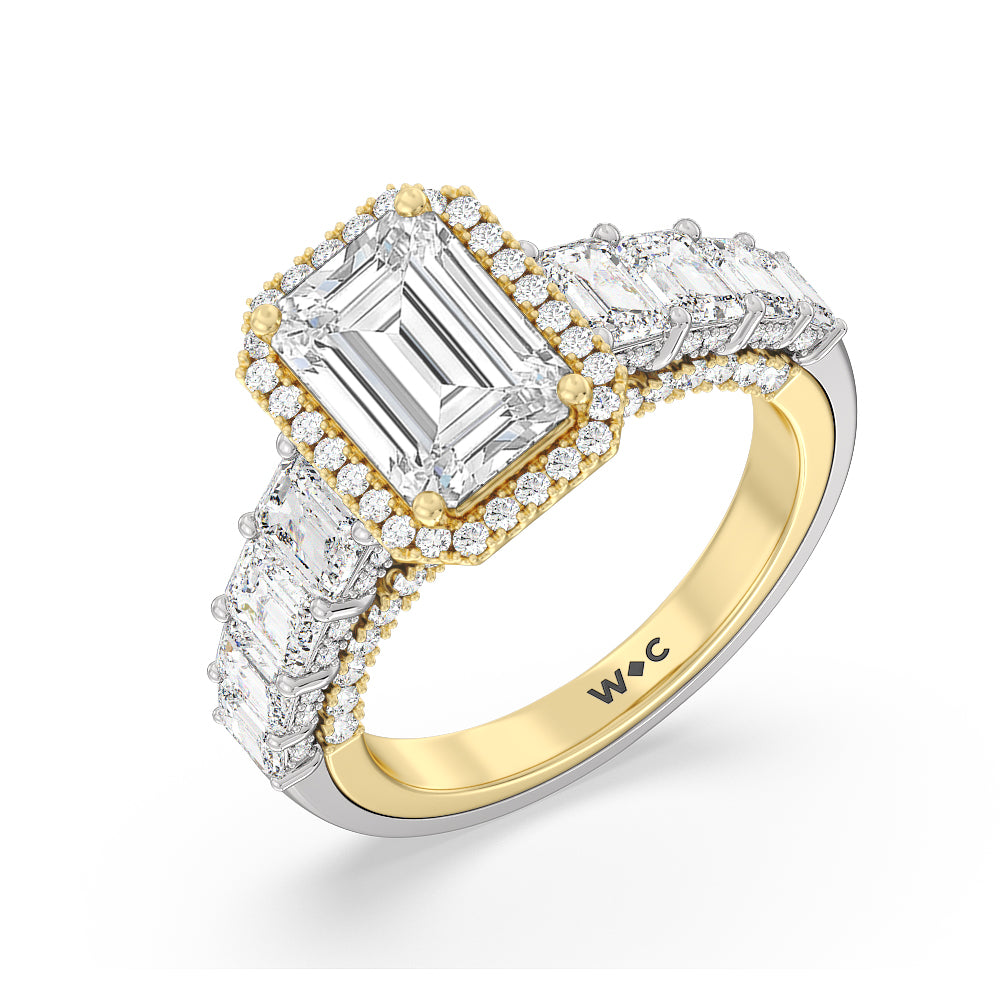 The Plaza Ring with Emerald Cut Diamond in 14KT White & Yellow Gold view 3

