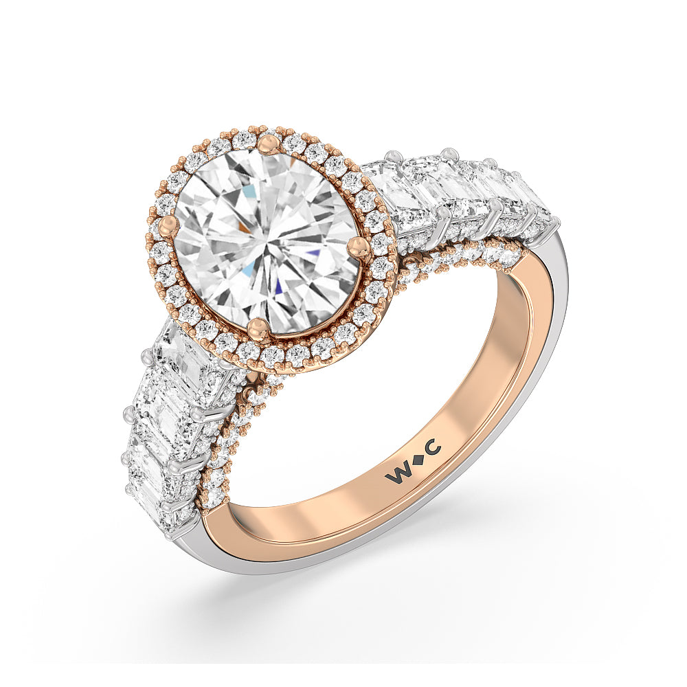 The Plaza Ring with Oval Cut Diamond in 14KT White & Rose Gold view 3
