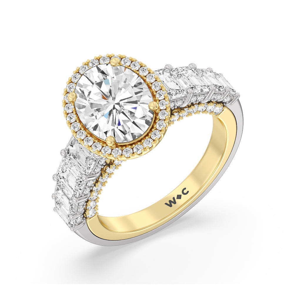 The Plaza Ring with Oval Cut Diamond in 14KT White & Yellow Gold view 3
