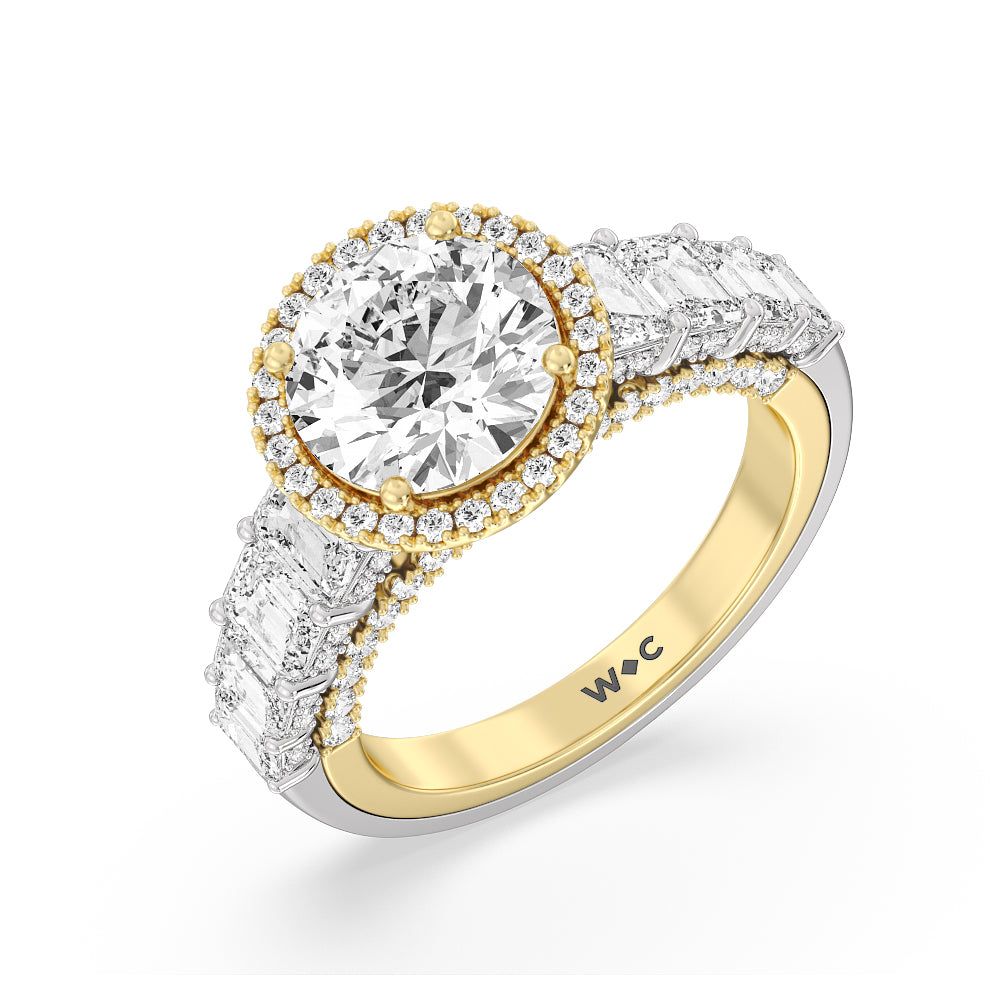 The Plaza Ring with Round Cut Diamond in 14KT White & Yellow Gold view 3
