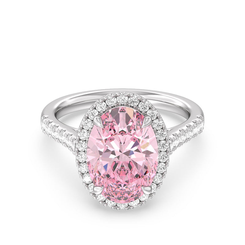 Fancy Intense Pink Oval Halo Ring