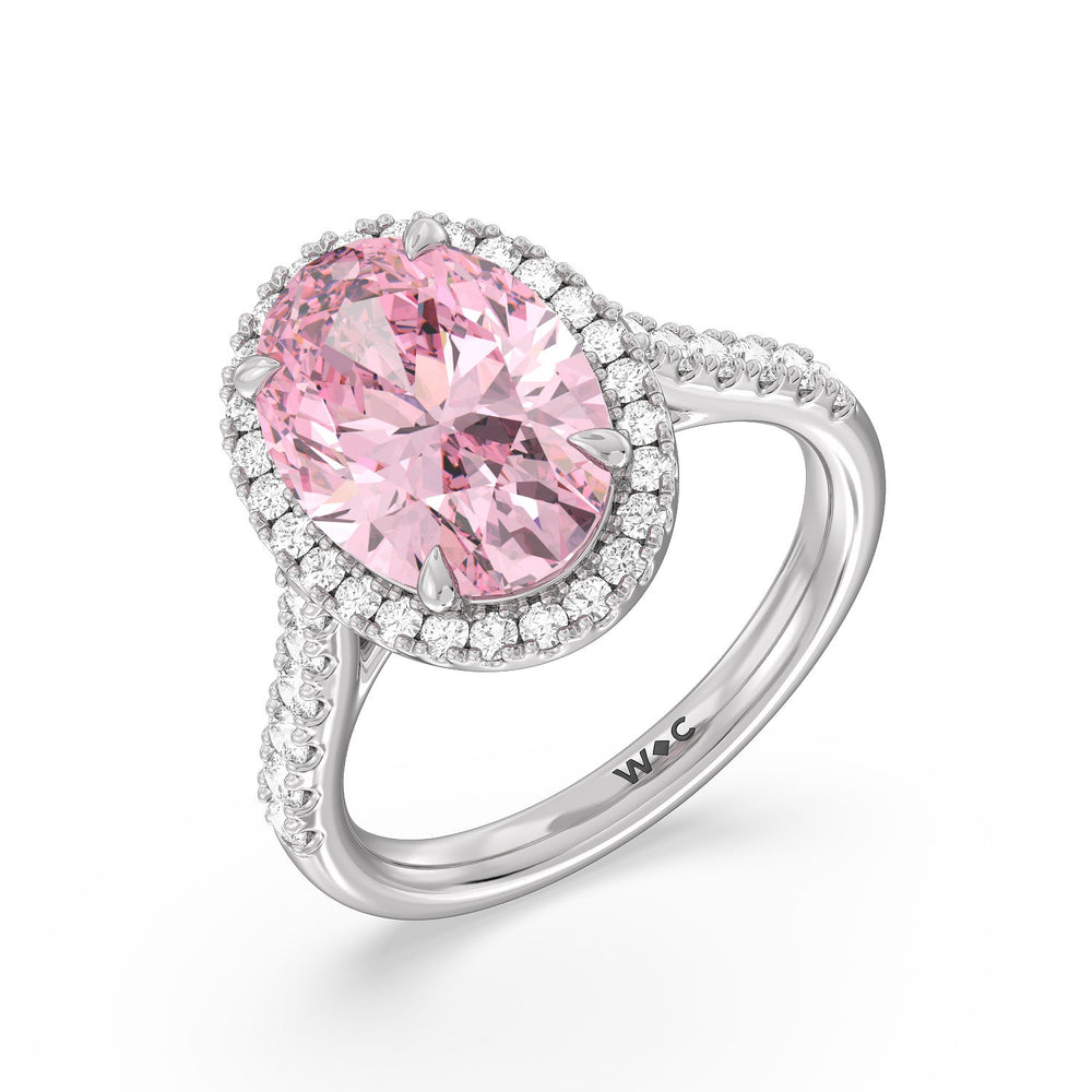 Oval Cut Fancy Intense Pink Oval Halo Ring with Lab Grown Diamond in 14KT Platinum view 3
