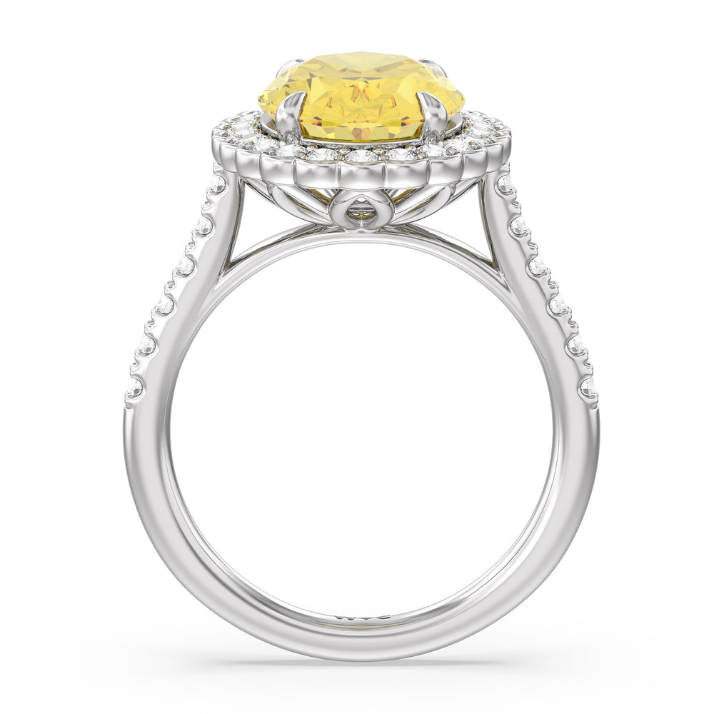 Oval Cut Fancy Intense Yellow Oval Halo Ring with Lab Grown Diamond in 14KT Platinum view 2
