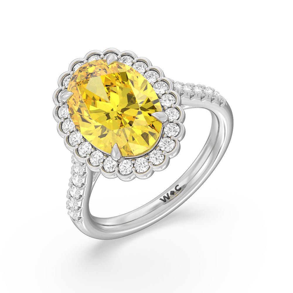 Oval Cut Fancy Intense Yellow Oval Halo Ring with Lab Grown Diamond in 14KT Platinum view 3
