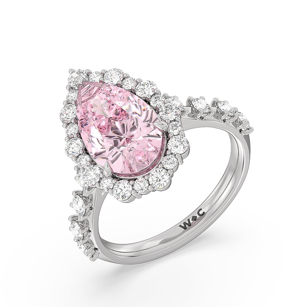 Pear Cut Fancy Intense Pink Pear Halo Ring with Lab Grown Diamond in 14KT Platinum view 3
