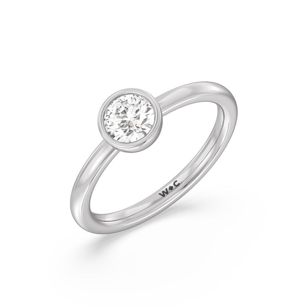 Round Bezel Stackable Ring with 14KT White Gold / Lab / 3/4 Cut Diamond in 14KT White Gold / Lab / 3/4 view 3
