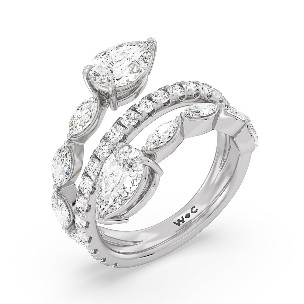 Toi et Moi Three Row Fashion Ring Size 4.75 with 14KT White Gold / Lab / 3 1/2 Cut Diamond in 14KT White Gold / Lab / 3 1/2 view 3
