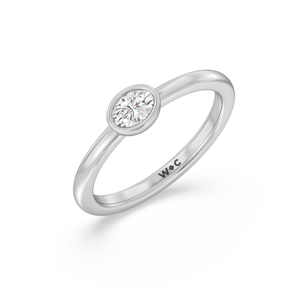 Oval Bezel Stackable Ring with 14KT White Gold / Lab / 1/3 Cut Diamond in 14KT White Gold / Lab / 1/3 view 3
