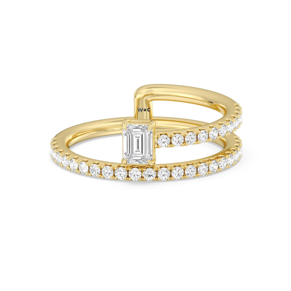 Tier and A Half Emerald Ring with 14KT Yellow Gold / Lab / 3/4 Cut Diamond in 14KT Yellow Gold / Lab / 3/4 view 1
