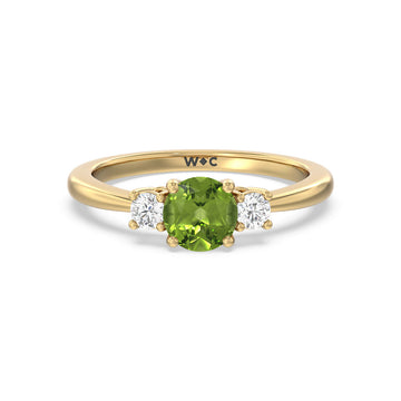 Round Peridot and Lab Diamond Classic Three Stone Ring