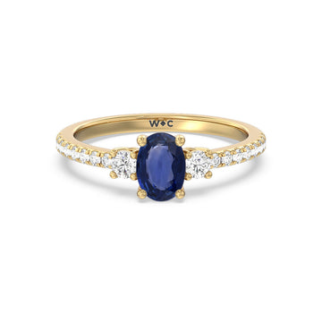 Oval Sapphire and Lab Diamond Classic Three Stone Ring With Studded Shank