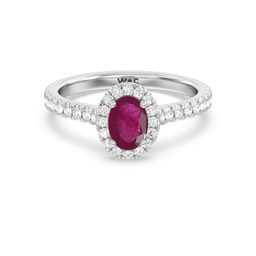 Ruby and Lab Diamond Classic Solitaire Halo Ring With Studded Shank
