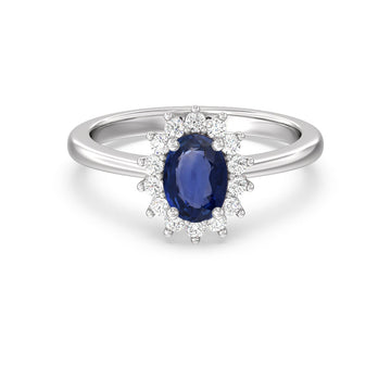 Sapphire Ring With Lab Diamond Starburst Halo
