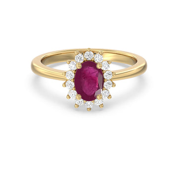 Oval Ruby Ring With Lab Diamond Starburst Halo