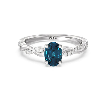 Oval London Blue Topaz Petite Twisted Lab Diamond Ring