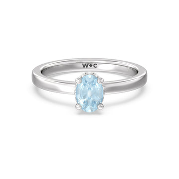 Oval Aquamarine and Lab Diamond Classic Solitaire Under-Halo Ring