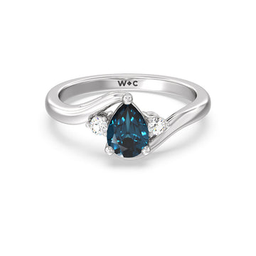 Pear London Blue Topaz and Lab Diamond Three Stone Bypass Ring