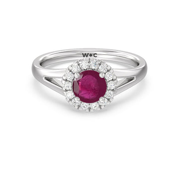 Round Ruby and Lab Diamond Classic Halo Ring With Split Shank