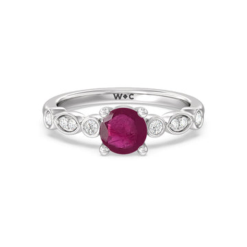 Round Ruby and Lab Diamond Accent Vintage Ring