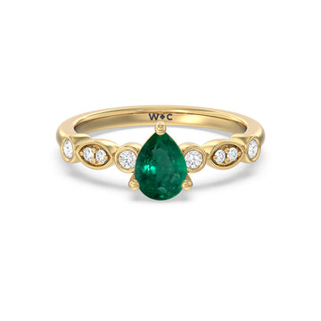 Pear Shape Emerald and Lab Diamond Accent Vintage Ring