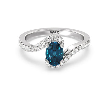 Oval Shaped London Blue Topaz and Lab Diamond Classic Bypass Ring