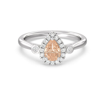 Classic Pear Morganite With Lab Diamonds Halo Ring With Bezel