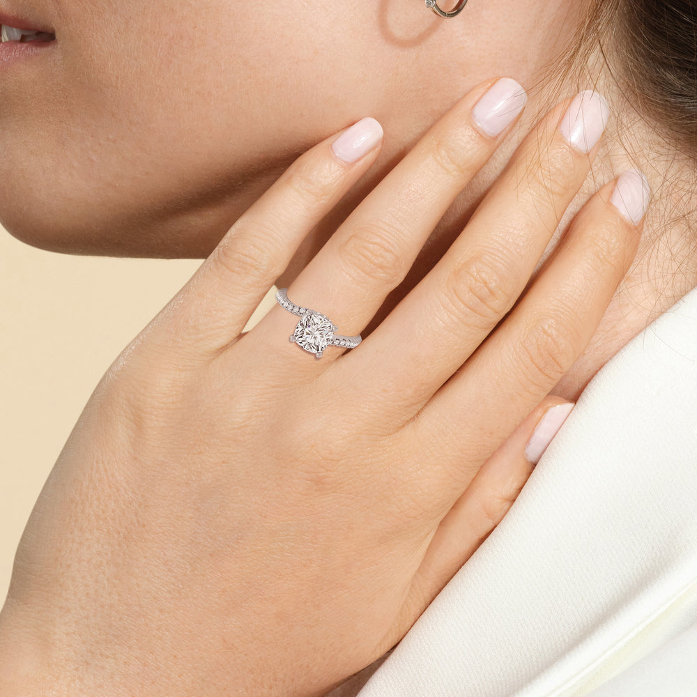 Model Wearing Spiral Hidden Halo Engagement Ring view