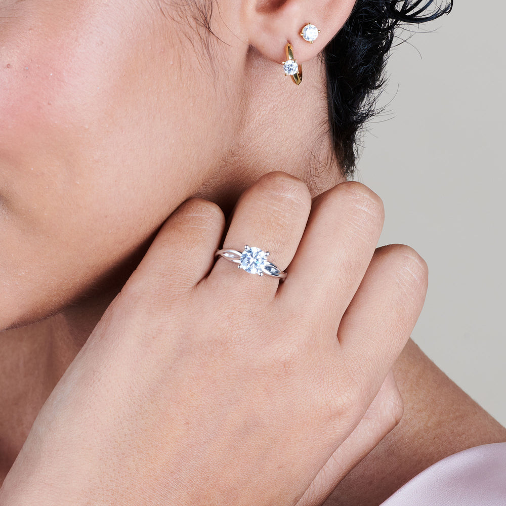 Model Wearing Twisting Solitaire Diamond Ring view