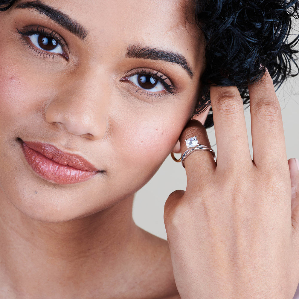 Model Wearing Twisting Solitaire Diamond Ring view