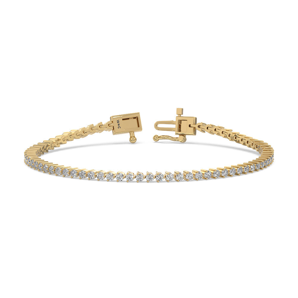 Three Prong Lab Diamond Tennis Bracelet with 2 Cut Diamond in 14KT Yellow Gold view 2
