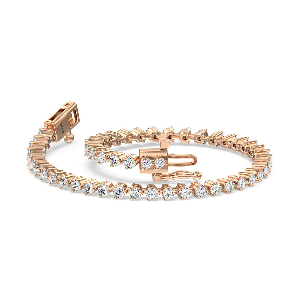 Three Prong Lab Diamond Tennis Bracelet with 2 5/8 Cut Diamond in 14KT Rose Gold view 3
