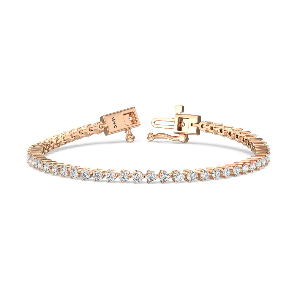 Three Prong Lab Diamond Tennis Bracelet with 2 5/8 Cut Diamond in 14KT Rose Gold view 2
