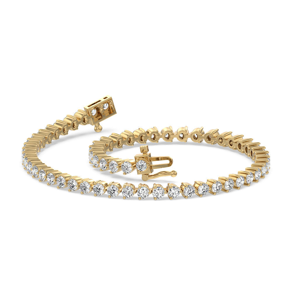 Three Prong Lab Diamond Tennis Bracelet with 5 Cut Diamond in 14KT Yellow Gold view 3

