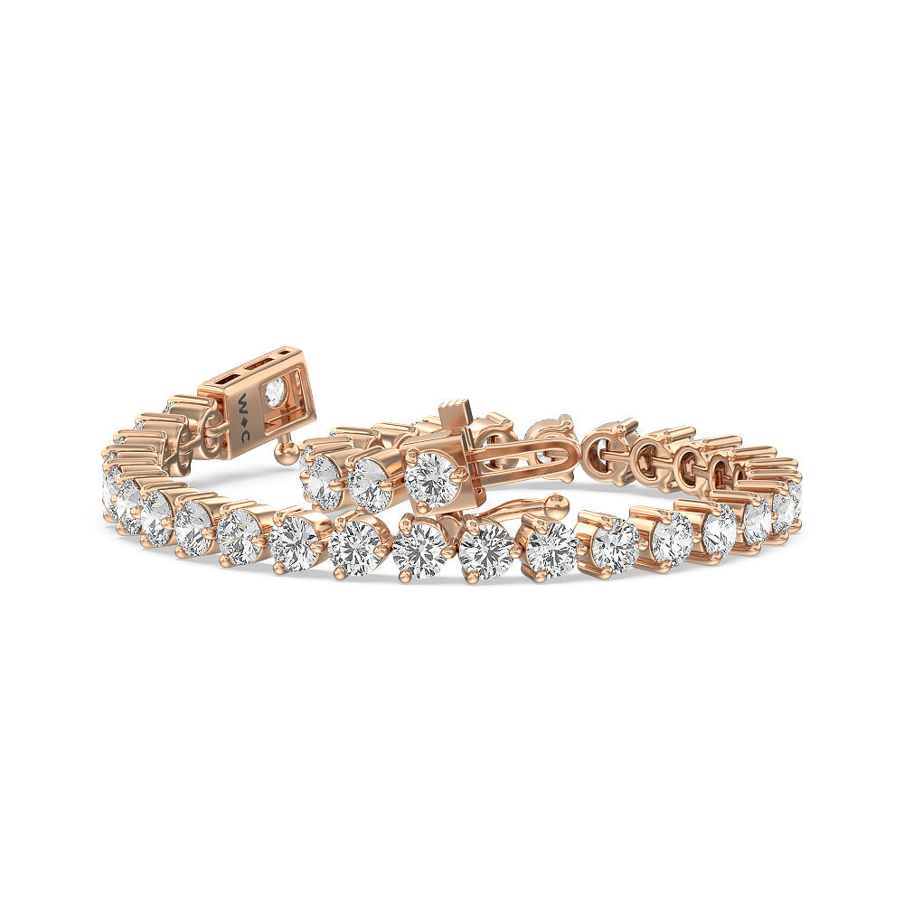 Three Prong Lab Diamond Tennis Bracelet with 12 Cut Diamond in 14KT Rose Gold view 3
