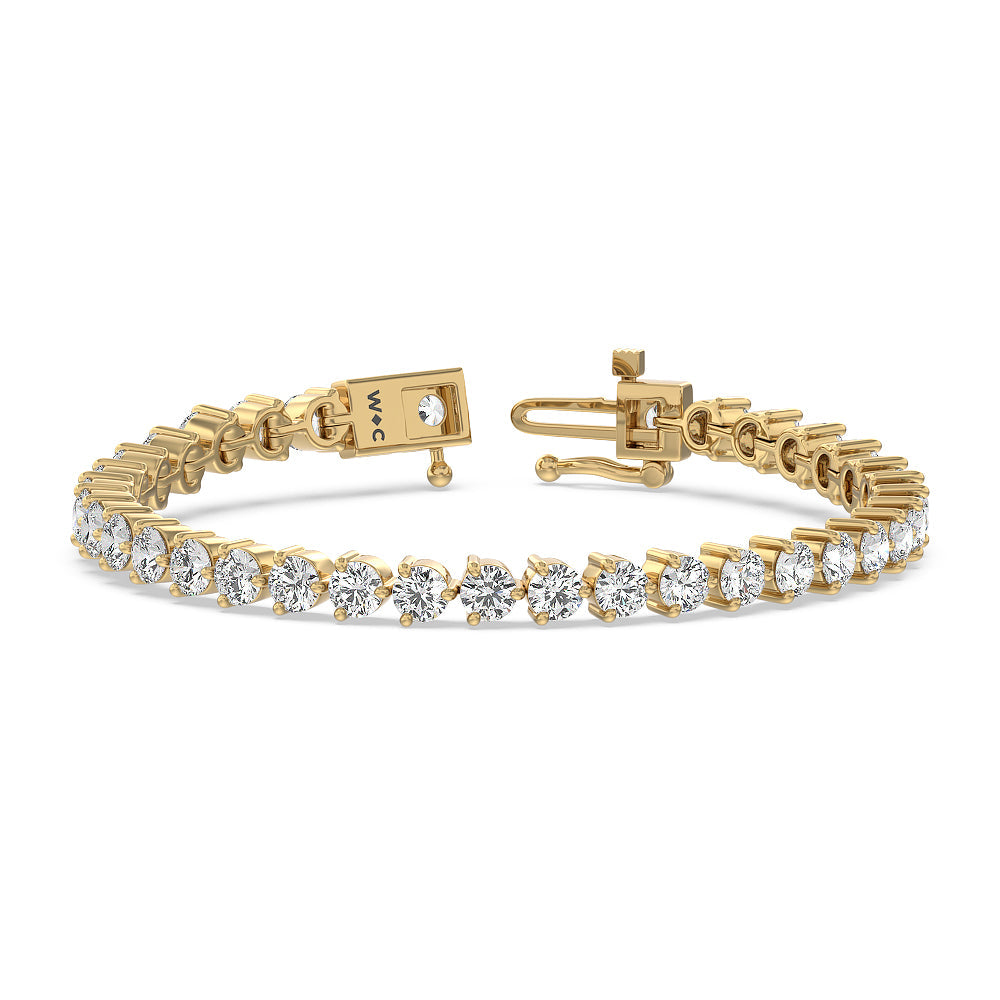Three Prong Lab Diamond Tennis Bracelet with 12 Cut Diamond in 14KT Yellow Gold view 2

