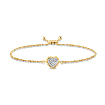 rope outline pave heart bolo bracelet