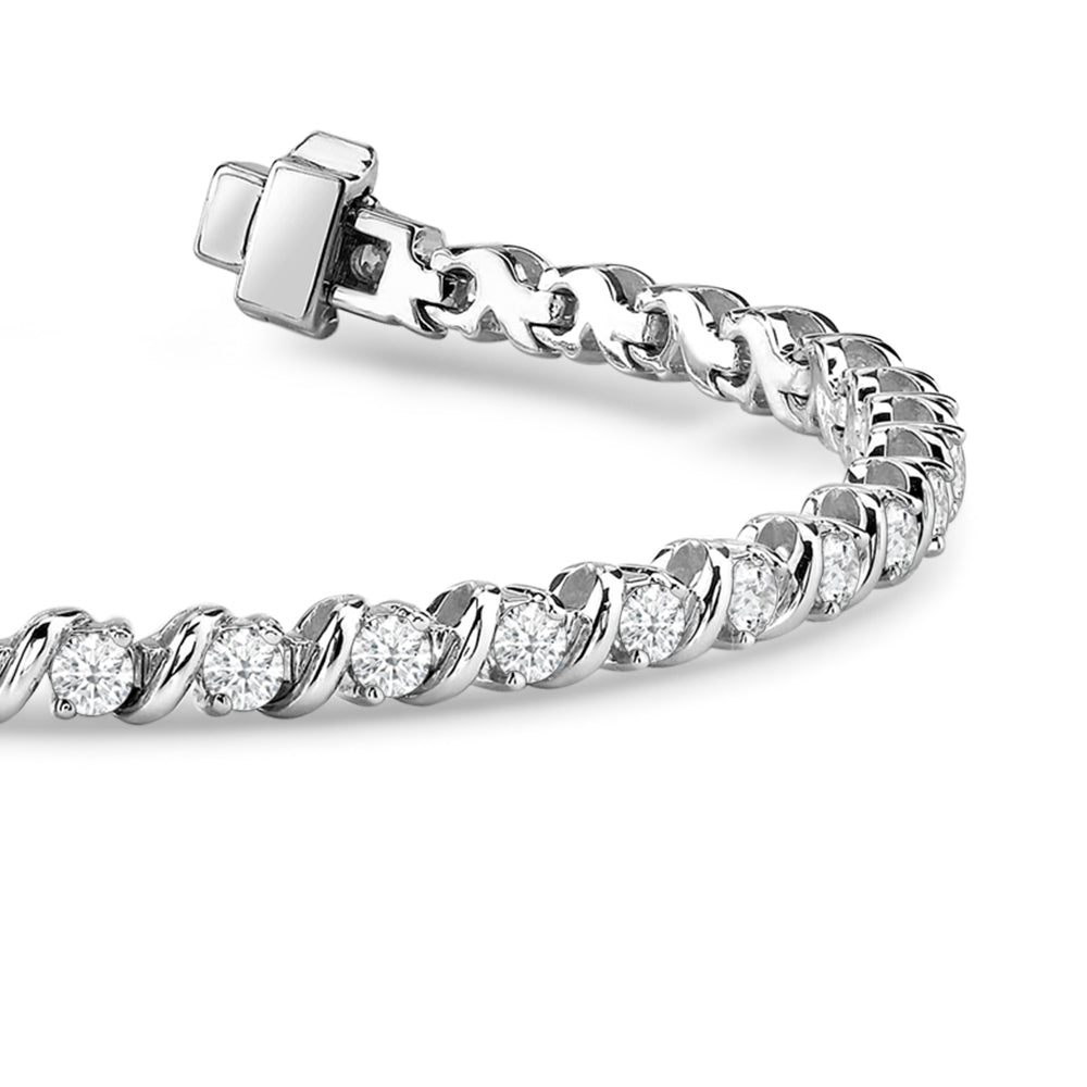 Wavy Link Round Lab Diamond Tennis Bracelet with 3 Cut Diamond in 14KT White Gold view 5
