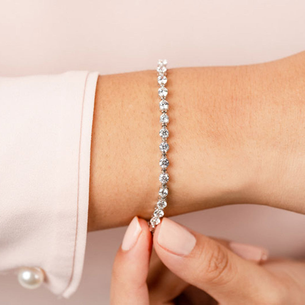 Model Wearing Classic Single Row Lab Diamond Tennis Bracelet view