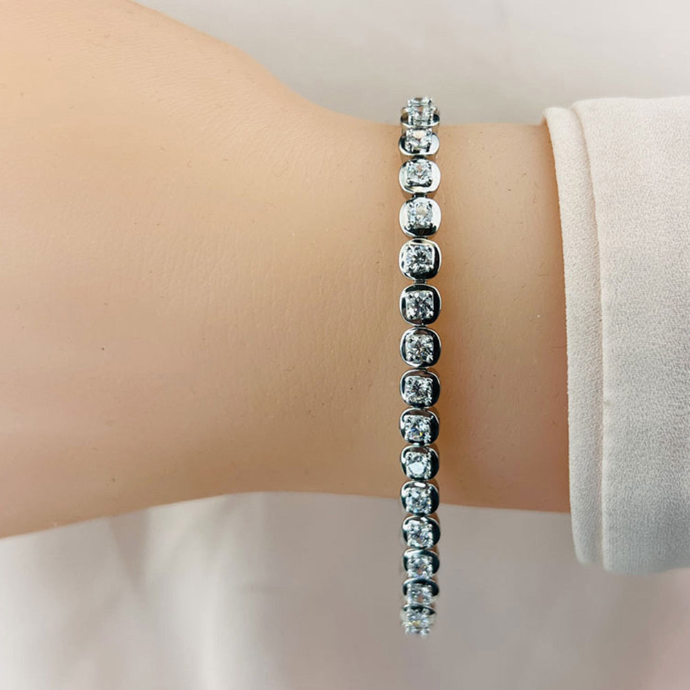 Model Wearing Round Lab Diamond Cushion Link Tennis Bracelet view