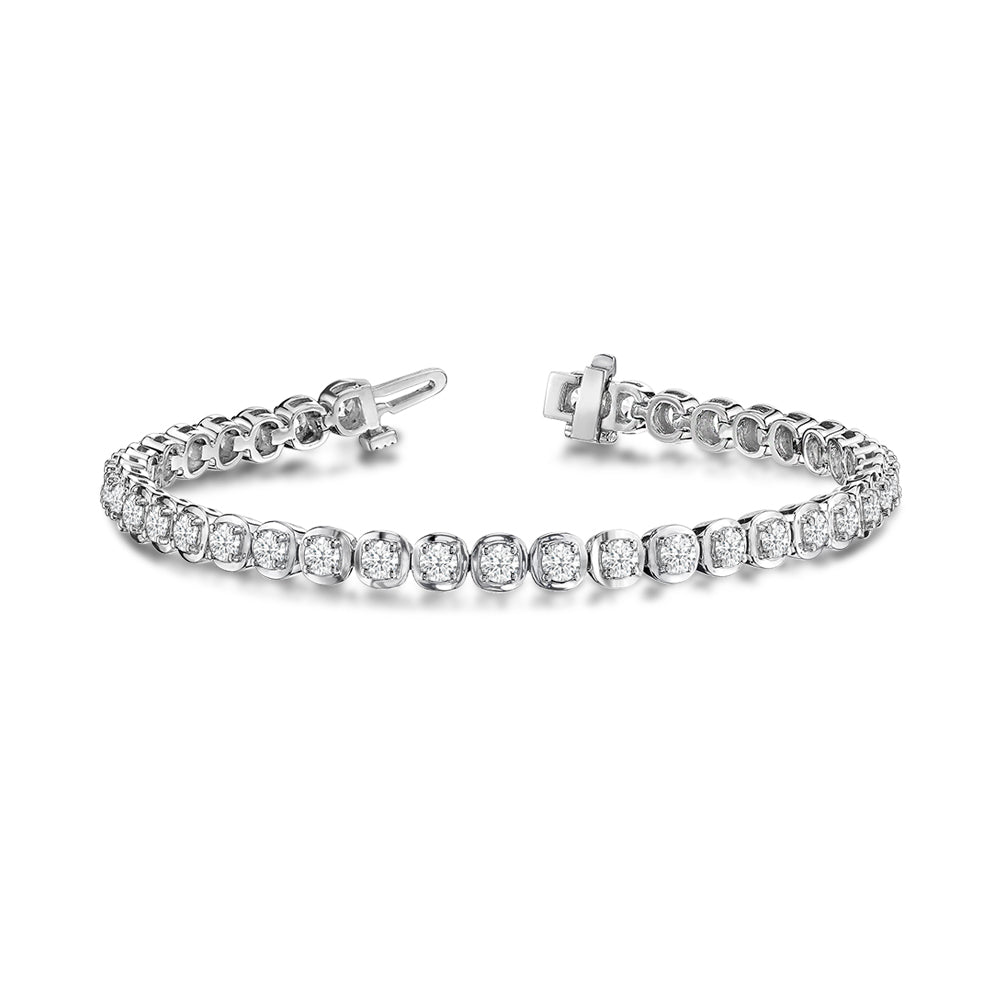 Round Lab Diamond Cushion Link Tennis Bracelet with 2 Cut Diamond in 14KT White Gold view 4
