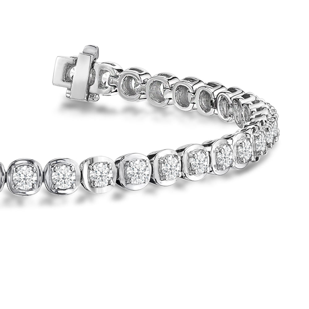 Round Lab Diamond Cushion Link Tennis Bracelet with 6 Cut Diamond in 14KT White Gold view 2
