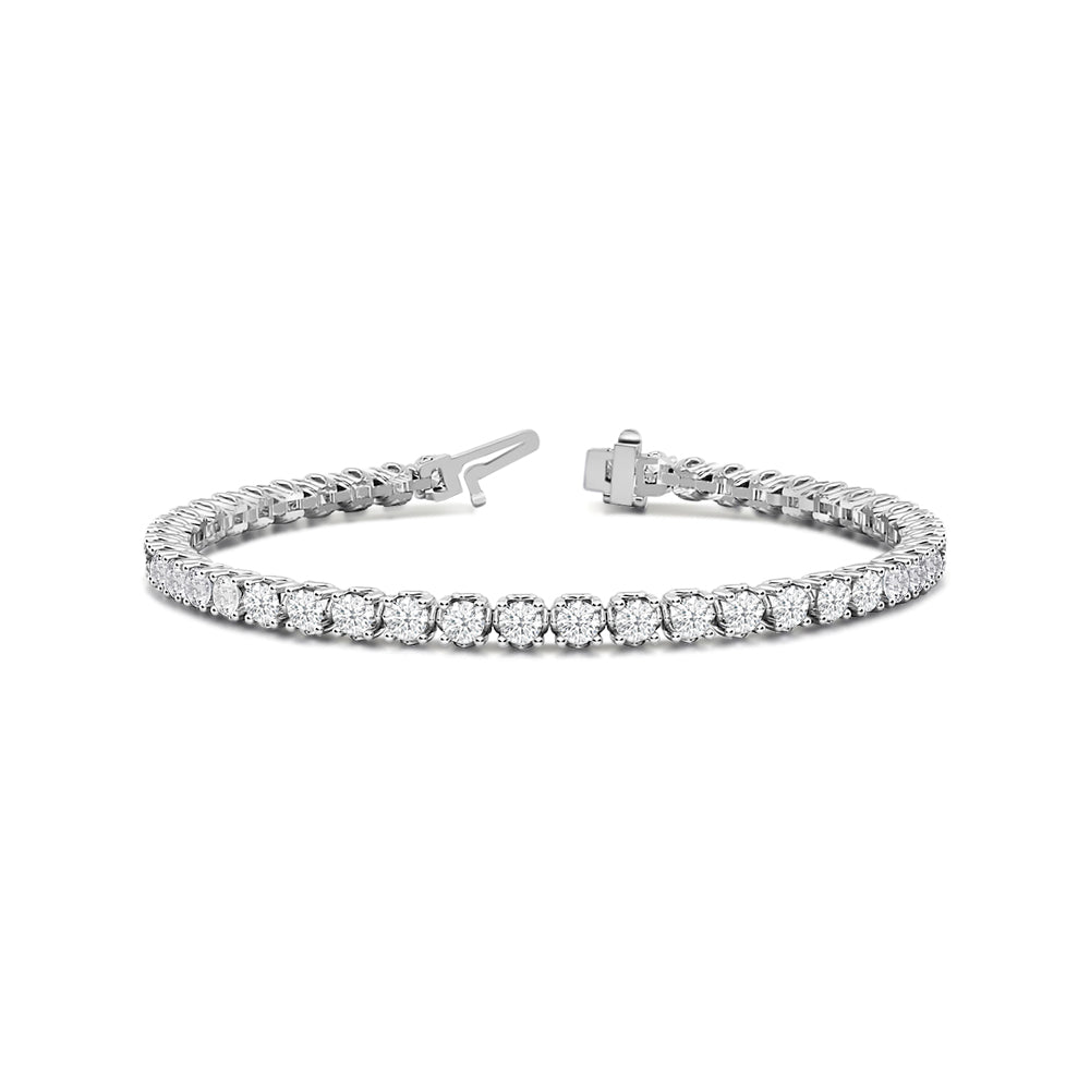 Lotus Prong Round Lab Diamond Tennis Bracelet with 5 Cut Diamond in 14KT White Gold view 1
